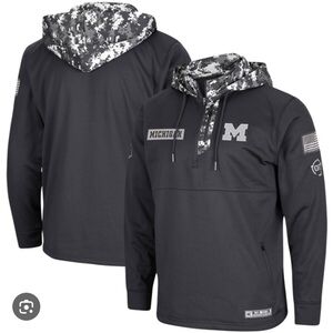 Colosseum Michigan Gray Black and White Camo Hoodie